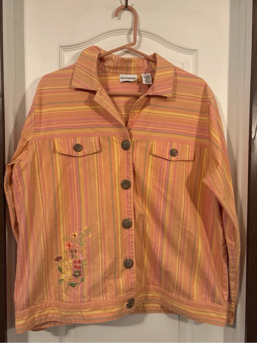 Breckenridge-Striped Embroidered Button Jacket